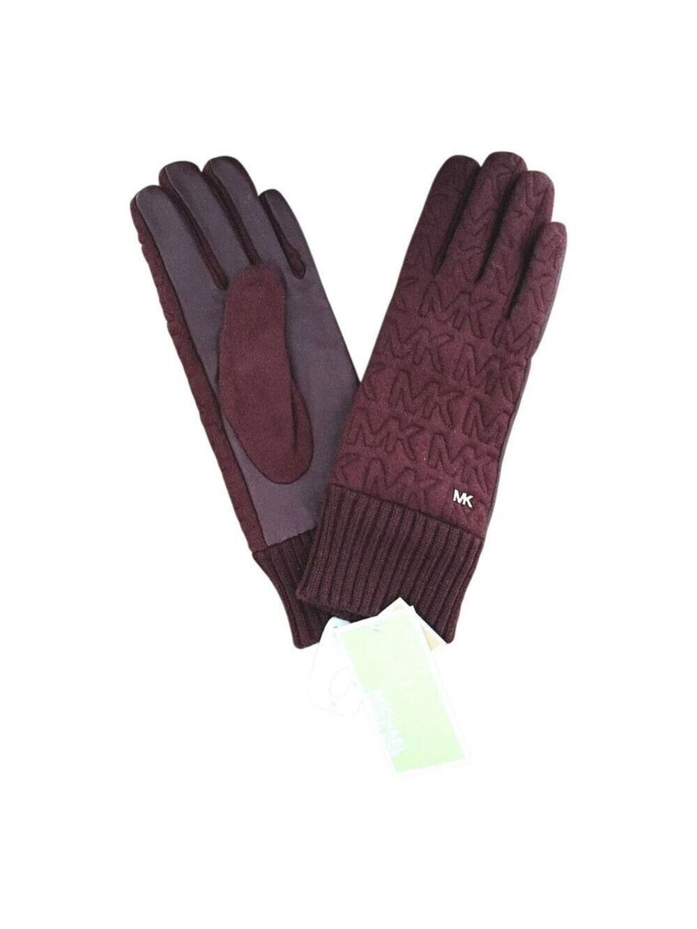 MICHAEL KORS Women's Gloves Jersey Knit Quilted Logo Burgundy XL - Picture 2 of 2